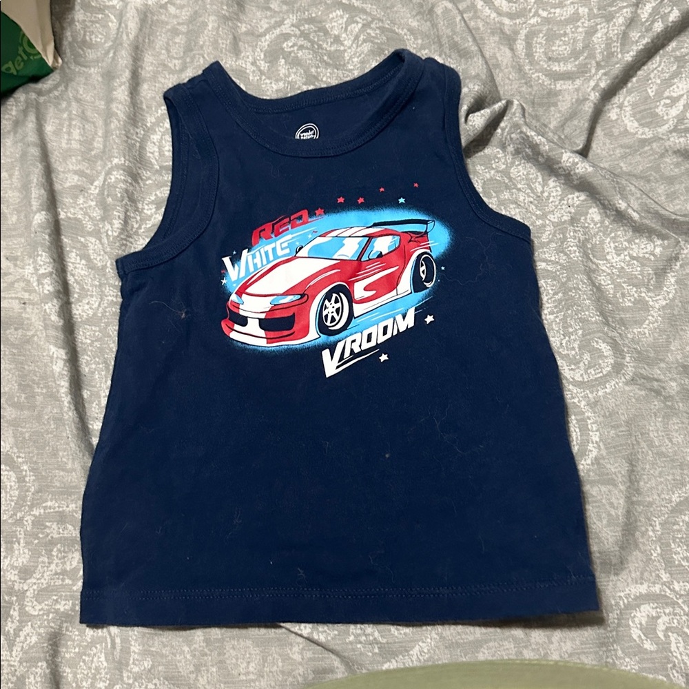 Kids Navy Tank Top with Red Car Graphic